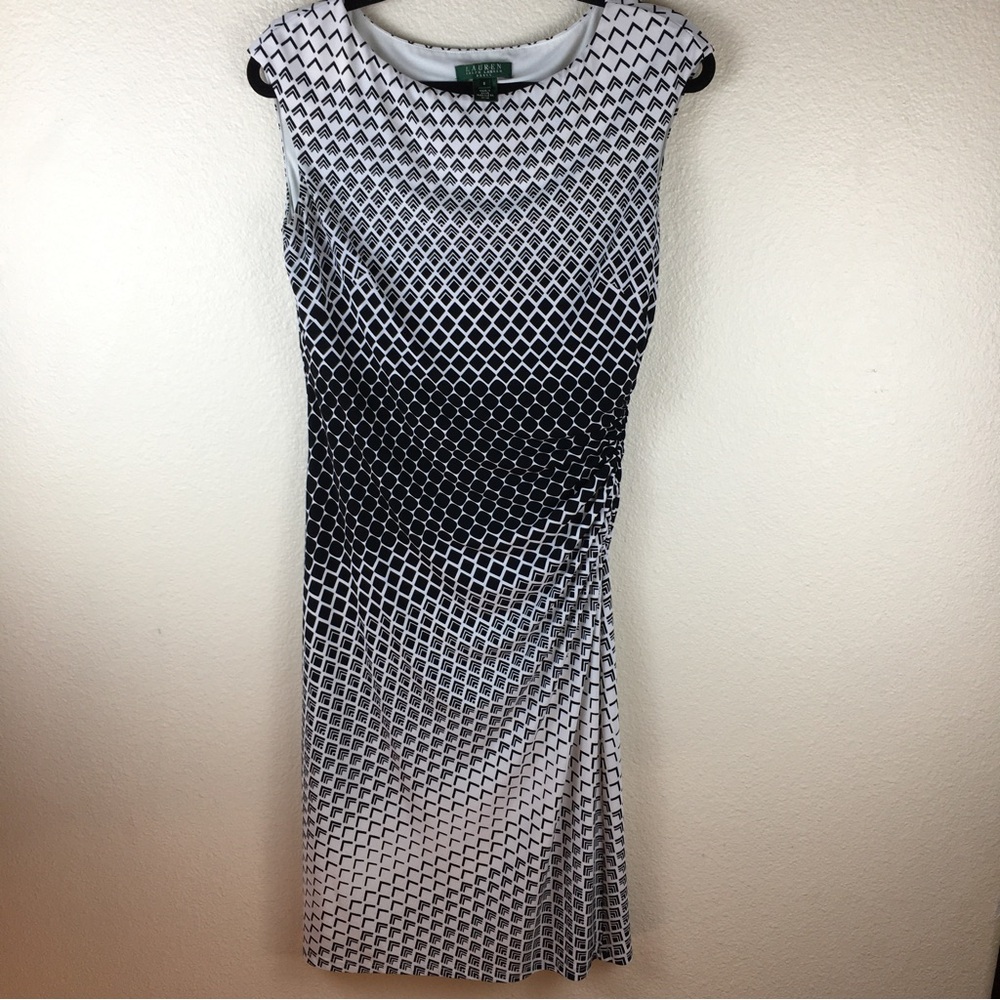 LRL Ralph Lauren Ruched Side Dress Cream Black Size 6